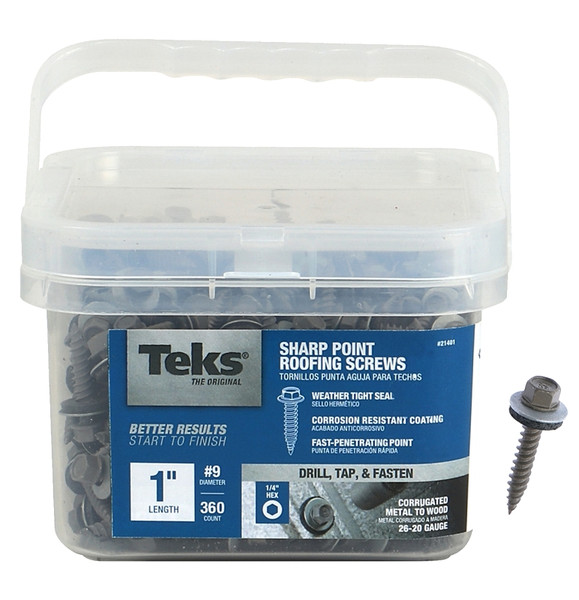 Teks 21401 Roofing Screw, #9 Thread, Hex Drive, Self-Tapping, Sharp Point, Steel, Metallic [SKU: ORG7060130]
