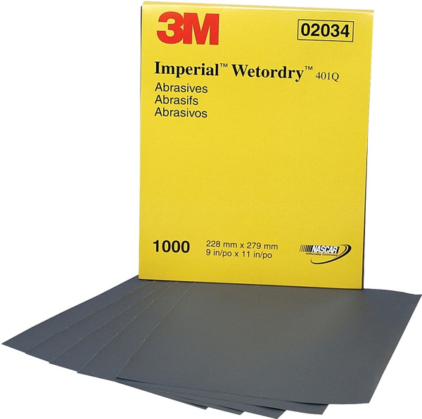 3M Wetordry Series 02034 Abrasive Sheet, 11 in L, 9 in W, 1000 Grit, Fine, Silicone Carbide Abrasive [SKU: ORG2417186]