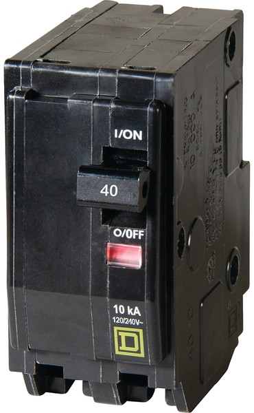 Square D QO QO240C Circuit Breaker, Mini, 40 A, 2 -Pole, 120/240 VAC, 48 VDC, Plug Mounting, Black [SKU: ORG6518948]