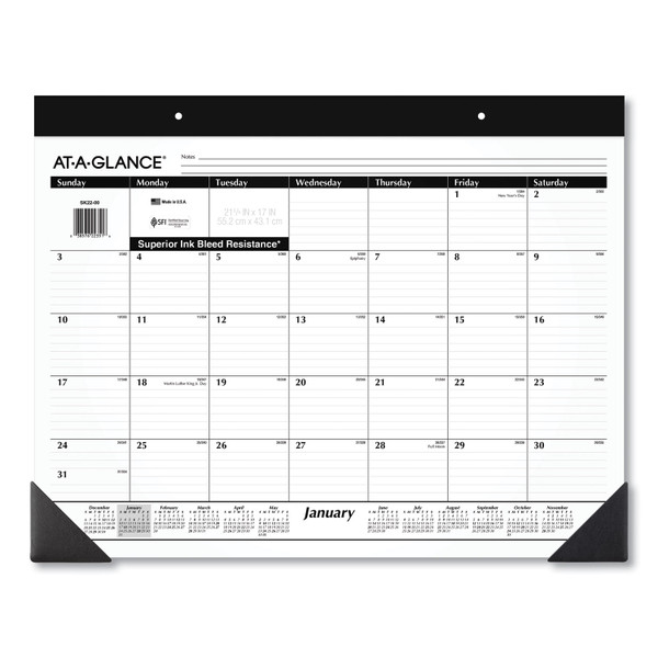 Monthly Refillable Desk Pad, 22 x 17, White Sheets, Black Binding, Black Corners, 12-Month (Jan to Dec): 2024 [SKU: AAGSK2200]