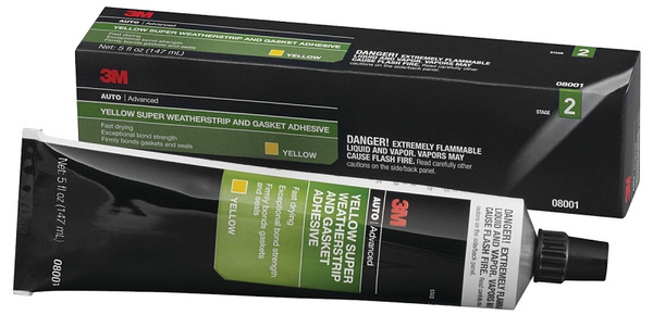 3M 8001 Weatherstrip and Gasket Adhesive, Liquid, Sweet Petroleum, Yellow, 5 oz Tube [SKU: ORG6243570]