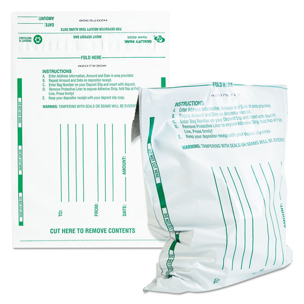 Poly Night Deposit Bags with Tear-Off Receipt, 10 x 13, White, 100/Pack [SKU: QUA45228]