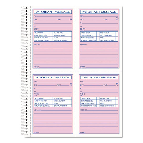 Telephone Message Book with Fax/Mobile Section, Two-Part Carbonless, 3.88 x 5.5, 4 Forms/Sheet, 400 Forms Total [SKU: TOP4009]