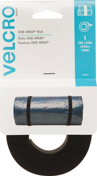 VELCRO Brand One Wrap 90340 Fastener, 3/4 in W, 12 ft L, Nylon/Polypropylene, Black [SKU: ORG1369248]