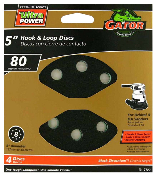 Gator 7722 Sanding Disc, 5 in Dia, 80 Grit, Medium, Zirconium Oxide Abrasive, Vented [SKU: ORG1689157]