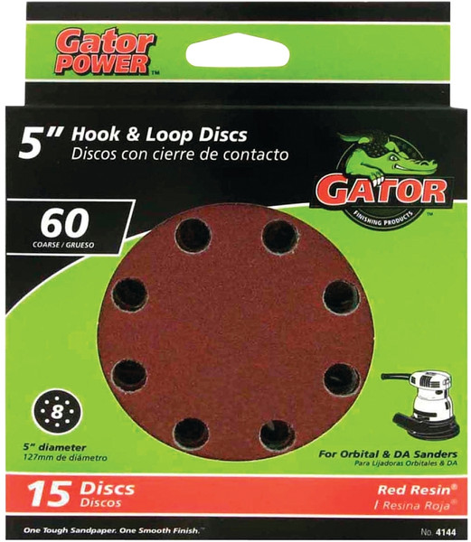 Gator 4144 Sanding Disc, 5 in Dia, 60 Grit, Coarse, Aluminum Oxide Abrasive, Vented [SKU: ORG6261010]