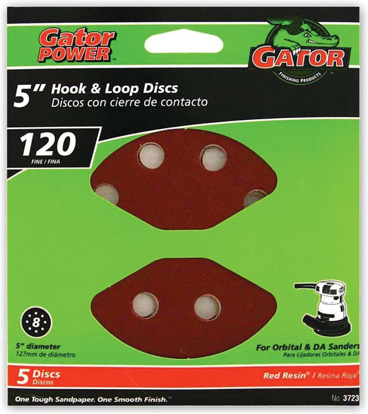 Gator 3723 Sanding Disc, 5 in Dia, 120 Grit, Fine, Aluminum Oxide Abrasive, Vented [SKU: ORG7852734]