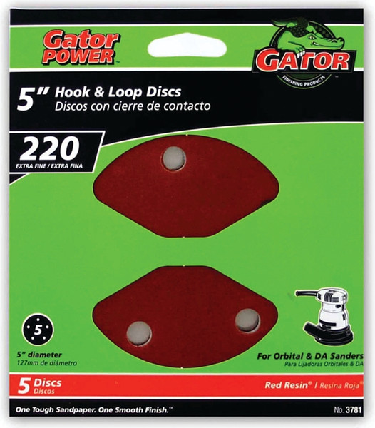Gator 3781 Sanding Disc, 5 in Dia, 220 Grit, Extra Fine, Aluminum Oxide Abrasive, Vented [SKU: ORG8880718]