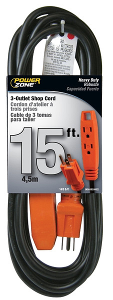 PowerZone Extension Cord, 14 AWG Cable, 5-15P Grounded Plug, 5-15R Grounded Receptacle, 15 ft L, 15 A, 125 V [SKU: ORG0526822]