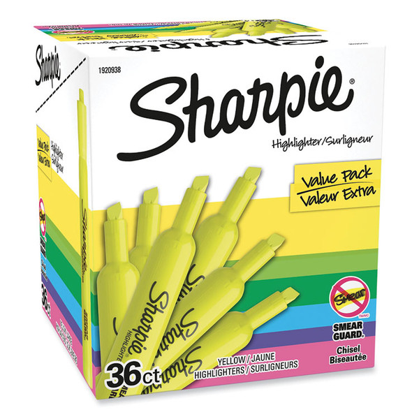 Tank Style Highlighter Value Pack, Fluorescent Yellow Ink, Chisel Tip, Yellow Barrel, 36/Box [SKU: SAN1920938]