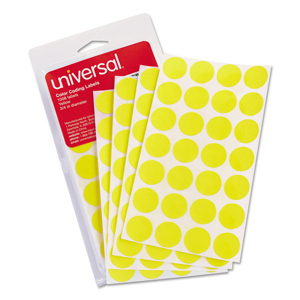 Self-Adhesive Removable Color-Coding Labels, 0.75" dia, Yellow, 28/Sheet, 36 Sheets/Pack [SKU: UNV40114]