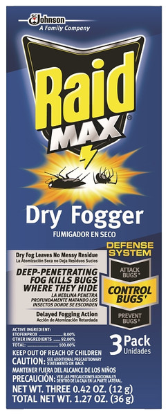 RAID MAX 00892 Fumigator Dry Fogger, 1.27 oz Capacity, 2560 cu-ft Coverage Area [SKU: ORG6345185]