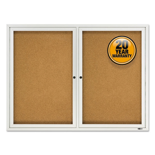 Enclosed Cork Bulletin Board, Cork/Fiberboard, 48" x 36", Silver Aluminum Frame [SKU: QRT2124]