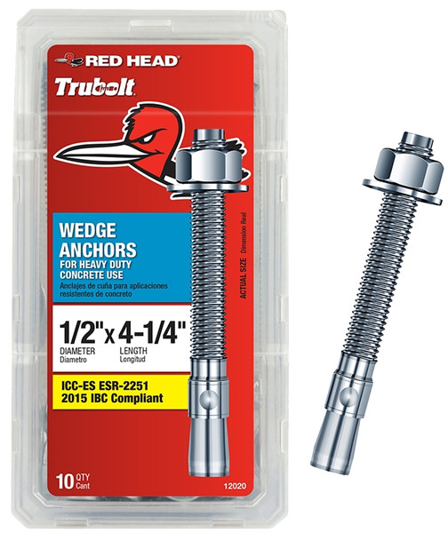 RED HEAD 12020 Concrete Wedge Anchor, 1/2 in Dia, 4-1/4 in L, Steel, Zinc [SKU: ORG4771770]