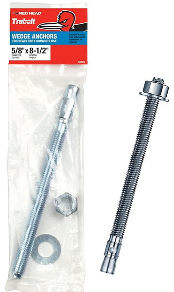 RED HEAD 50305 Wedge Anchor, 5/8 in Dia, 8-1/2 in L, Steel, Silver [SKU: ORG7367238]