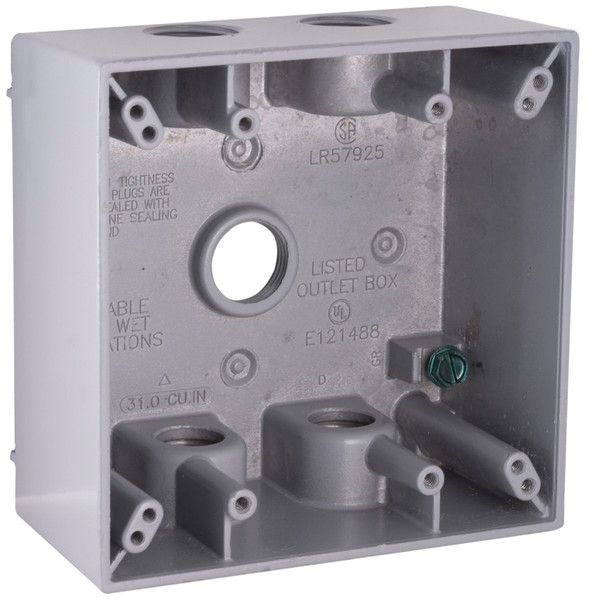 HUBBELL 5337-5 Weatherproof Box, 5 -Outlet, 2 -Gang, Aluminum, Gray, Powder-Coated [SKU: ORG1895945]