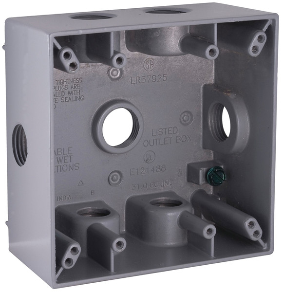 HUBBELL 5338-0 Weatherproof Box, 7 -Outlet, 2 -Gang, Aluminum, Gray, Powder-Coated [SKU: ORG3444429]