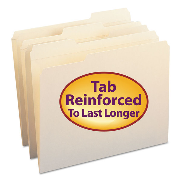 Reinforced Tab Manila File Folders, 1/3-Cut Tabs: Assorted, Letter Size, 0.75" Expansion, 11-pt Manila, 100/Box [SKU: SMD10334]