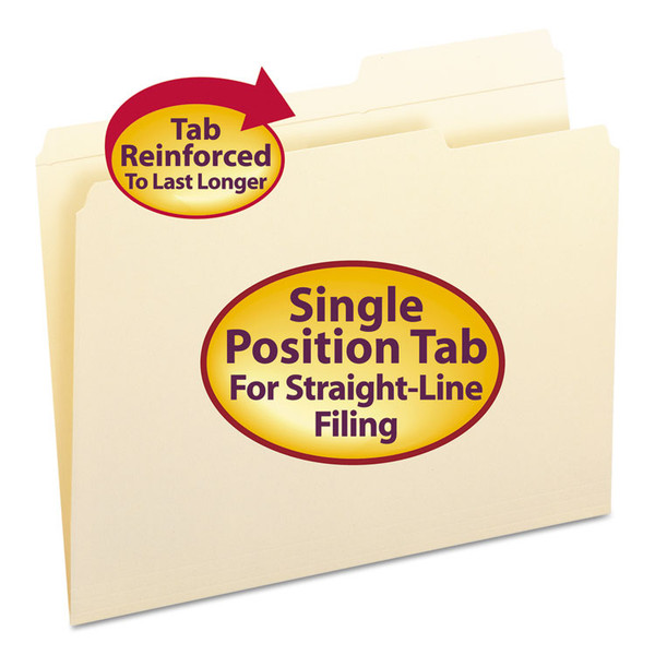 Reinforced Guide Height File Folders, 2/5-Cut Tabs: Right Position, Letter Size, 0.75" Expansion, Manila, 100/Box [SKU: SMD10386]