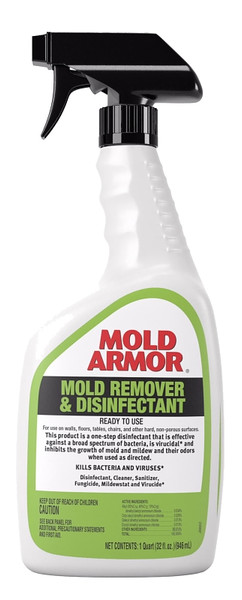 Mold Armor FG552 Mold Remover and Disinfectant, 32 oz, Liquid, Benzaldehyde Organic, Clear [SKU: ORG8055469]