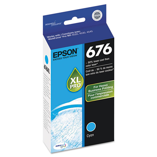 T676XL220-S (676XL) High-Yield Ink, 2,400 Page-Yield, Cyan [SKU: EPST676XL220S]