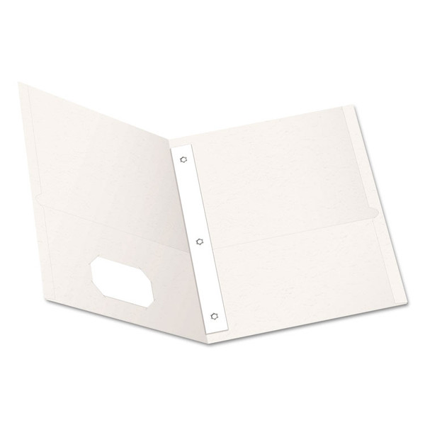 Twin-Pocket Folders with 3 Fasteners, 0.5" Capacity, 11 x 8.5, White, 25/Box [SKU: OXF57704]