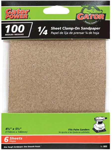 Gator 5032 Sanding Sheet, 4-1/2 in W, 5-1/2 in L, 100 Grit, Medium, Aluminum Oxide Abrasive, Paper Backing [SKU: ORG7420128]