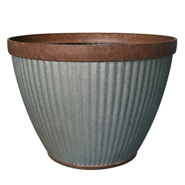 Southern Patio HDR-054795 Westlake Planter, 15 in Dia, Round, Resin, Rustic Galvanized, Silvery [SKU: ORG8249179]