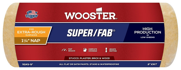 WOOSTER R243-9 Paint Roller Cover, 1-1/4 in Thick Nap, 9 in L, Knit Fabric Cover, Golden Yellow [SKU: ORG4487955]