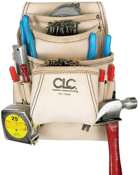 CLC Tool Works Series 179354 Carpenter's Nail/Tool Bag, 20 in W, 20-1/2 in H, 10-Pocket, Leather, White [SKU: ORG0154161]
