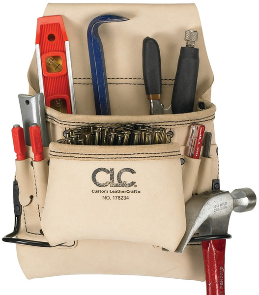 CLC Tool Works Series 178234 Nail and Tool Bag, 8-Pocket, Leather, White, 24 in W, 13 in H [SKU: ORG8082786]
