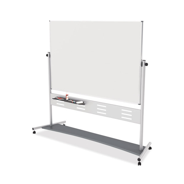Magnetic Reversible Mobile Easel, Horizontal Orientation, 70.8" x 47.2" Board, 80" Tall Easel, White/Silver [SKU: BVCQR5507]
