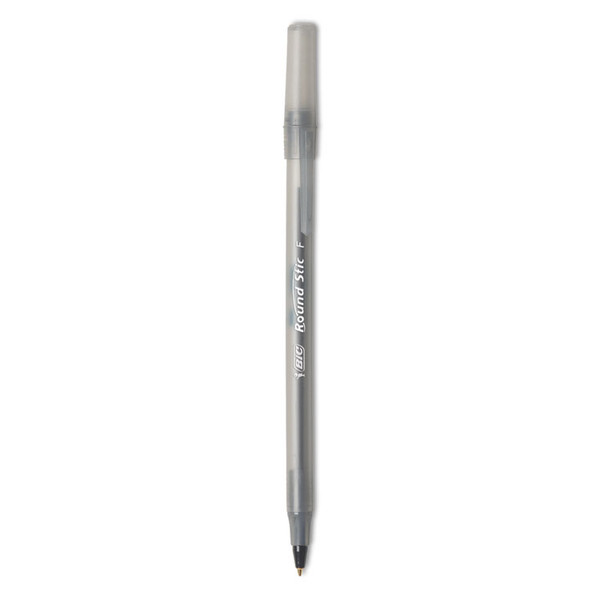 Round Stic Xtra Precision Ballpoint Pen, Stick, Fine 0.8 mm, Black Ink, Smoke Barrel, Dozen [SKU: BICGSF11BK]