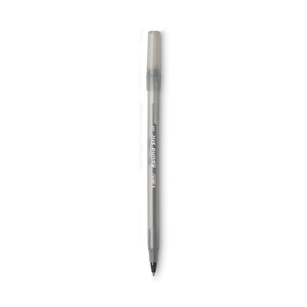 Round Stic Xtra Life Ballpoint Pen, Stick, Medium 1 mm, Black Ink, Smoke Barrel, Dozen [SKU: BICGSM11BK]