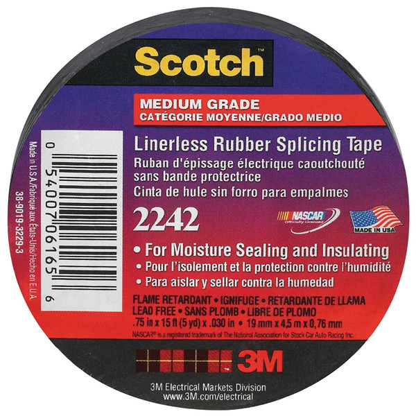 Scotch 6165-BA-10 Splicing Tape, 15 ft L, 3/4 in W, Rubber Backing, Black [SKU: ORG5368469]