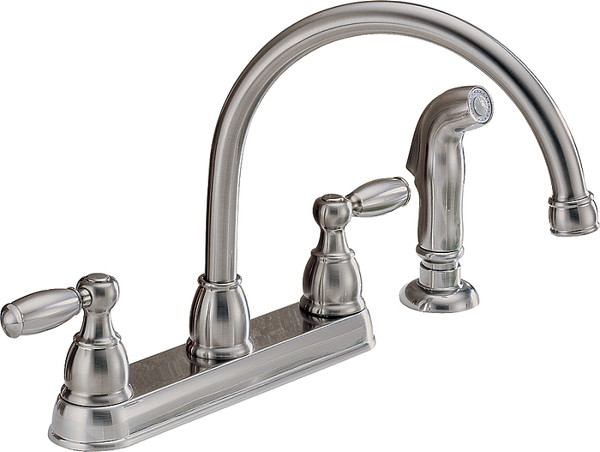 DELTA Peerless Claymore Series P299575LF-SS Kitchen Faucet, 1.8 gpm, 2-Faucet Handle, Stainless Steel, Deck Mounting [SKU: ORG5761952]