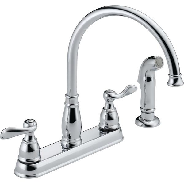 DELTA Windemere Series 21996LF Kitchen Faucet with Side Sprayer, 1.8 gpm, 2-Faucet Handle, Plastic, Chrome Plated [SKU: ORG9324872]
