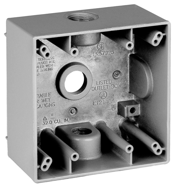 TEDDICO/BWF 2504-1 Outlet Box, 2 -Gang, 4 -Knockout, 4-1/2 in Knockout, Metal, Gray, Powder-Coated [SKU: ORG1718089]