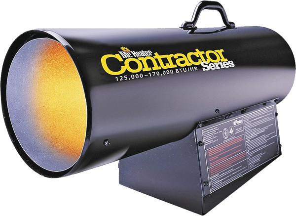 Mr. Heater F271400 Forced Air Gas Heater, 100 lb Fuel Tank, Propane, 125000 to 170000 Btu, 450 cfm Air, Black [SKU: ORG9585068]