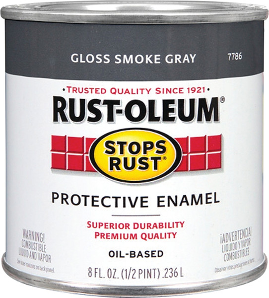 RUST-OLEUM STOPS RUST 7786730 Protective Enamel, Gloss, Smoke Gray, 0.5 pt Can [SKU: ORG7561244]