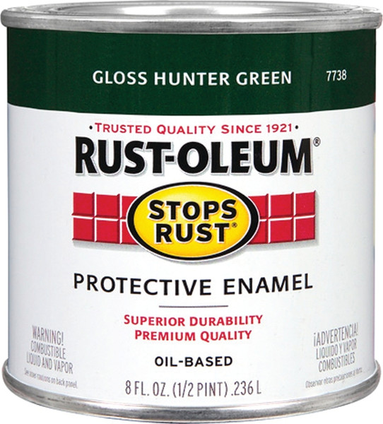 RUST-OLEUM STOPS RUST 7738730 Protective Enamel, Gloss, Hunter Green, 0.5 pt Can [SKU: ORG7561533]