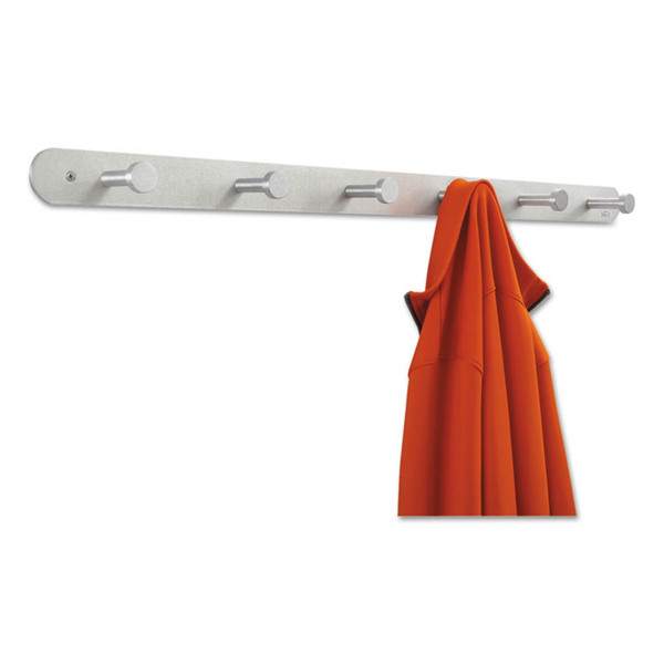 Nail Head Wall Coat Rack, Six Hooks, Metal, 36w x 2.75d x 2h, Satin [SKU: SAF4202]