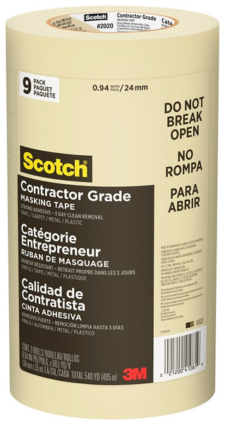 Scotch 2020-24A-CP Masking Tape, 60 yd L, 0.94 in W, Crepe Paper Backing, Beige [SKU: ORG7030711]