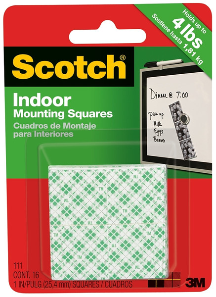 Scotch 111-24 Mounting Square, 1 in L, 1 in W, White [SKU: ORG8575227]