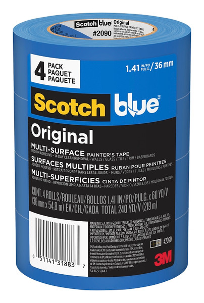 ScotchBlue 2090-36EVP Painter's Tape, 60 yd L, 1.41 in W, Crepe Paper Backing, Blue [SKU: ORG7229479]