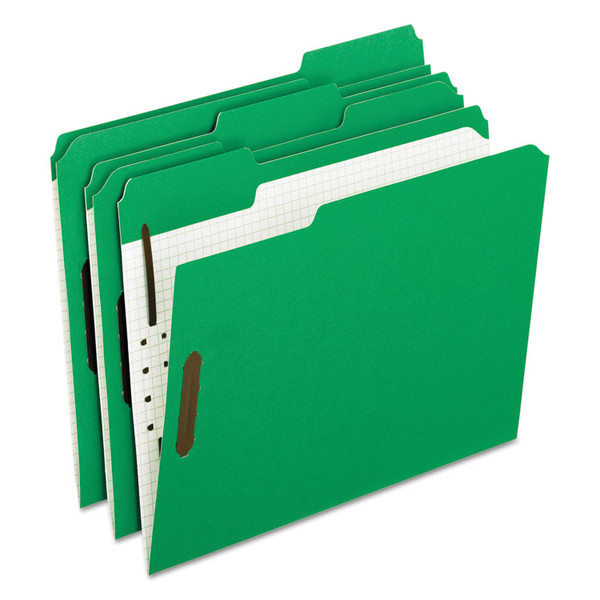 Colored Classification Folders with Embossed Fasteners, 2 Fasteners, Letter Size, Green Exterior, 50/Box [SKU: PFX21329]