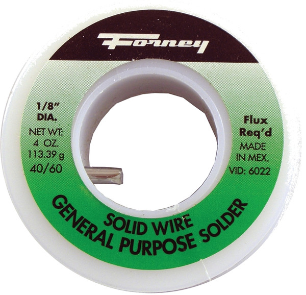 Forney 38110 Solder, 8 oz, Solid, Silver/White, 421 deg F Melting Point [SKU: ORG8914285]