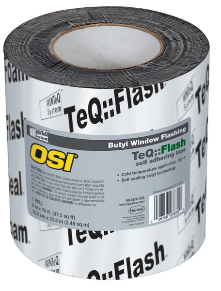 OSI 1532160 Window Flashing Tape, 75 ft L, 9 in W, Black, Self-Adhesive [SKU: ORG4865382]