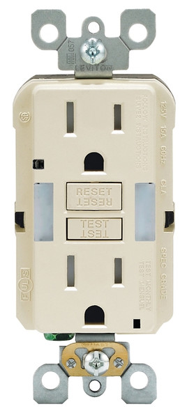 Leviton R96-GFNL1-00T GFCI Duplex Receptacle with Guide Light, 2 -Pole, 15 A, 125 V, Back, Side Wiring, NEMA: 5-15R [SKU: ORG8062465]