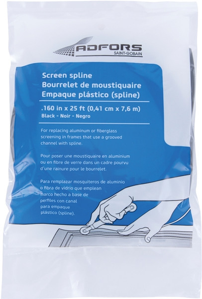 ADFORS FCS8541-U Screen Retainer Spline, 0.160 in D, 25 ft L, Vinyl, Black, Round [SKU: ORG6377485]